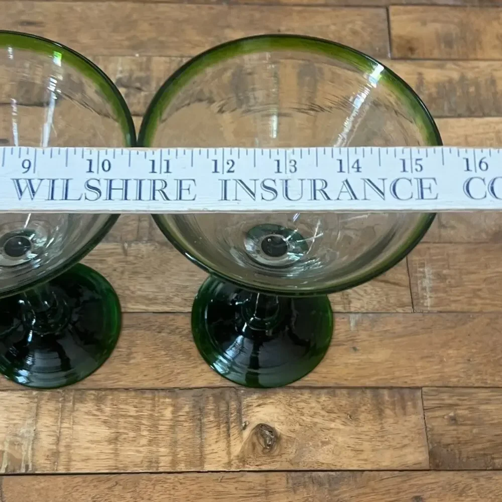 Mexican Hand Blown Martini Glasses Green Rim 7.25
